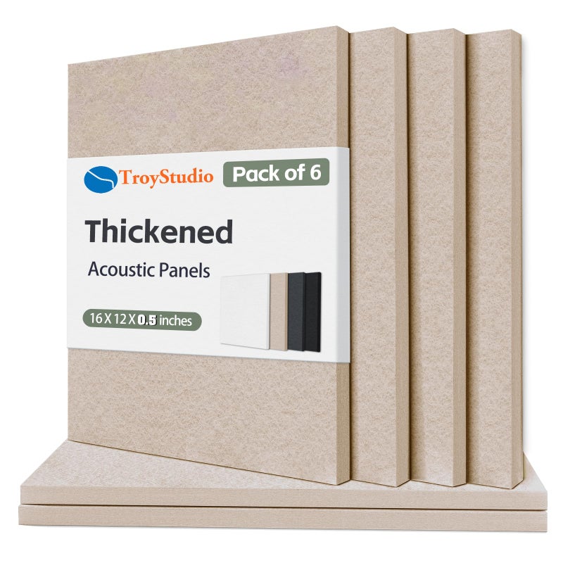 TroyStudio Thickened Acoustic Panels, 16 x 12 x 0.5 Inches Pack of 6 Felt Wall Decor Tiles Sound Absorbing Board, Noise Reverb Echo Dampening Soundproof Padding for Door Music Recording Home Studio - Image 1